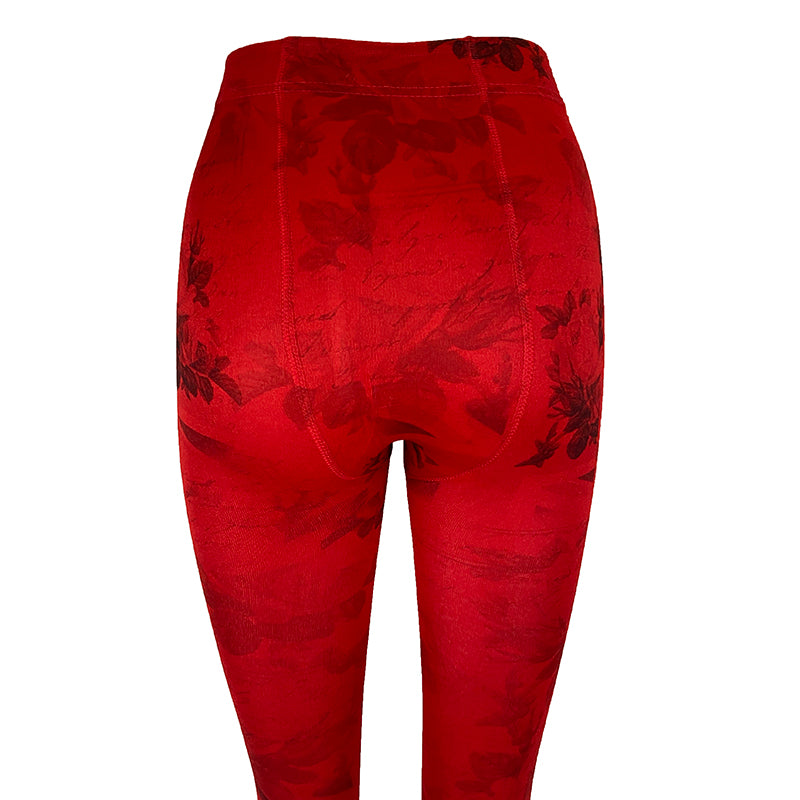 Fleece Lined Footless Floral Print Tights