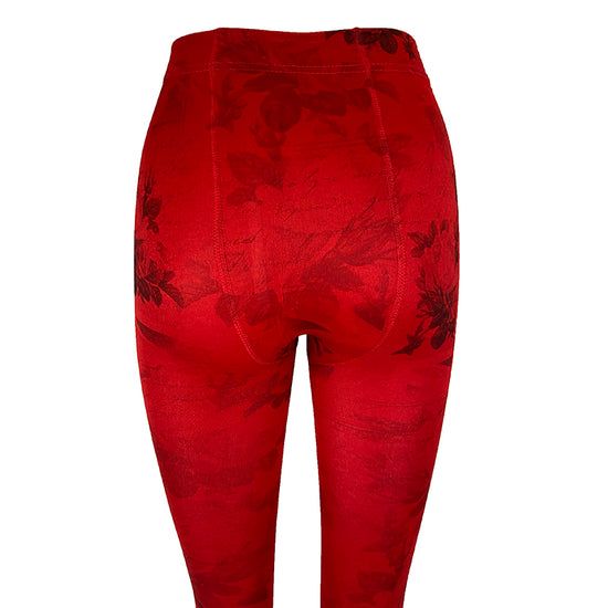 Fleece Lined Footless Floral Print Tights