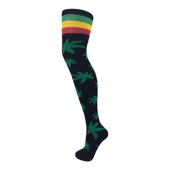 Cotton Blend Cannabis Over The Knee Socks - Leggsbeautiful