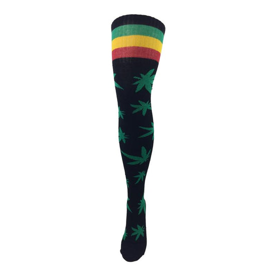 Load image into Gallery viewer, Cotton Blend Cannabis Over The Knee Socks - Leggsbeautiful
