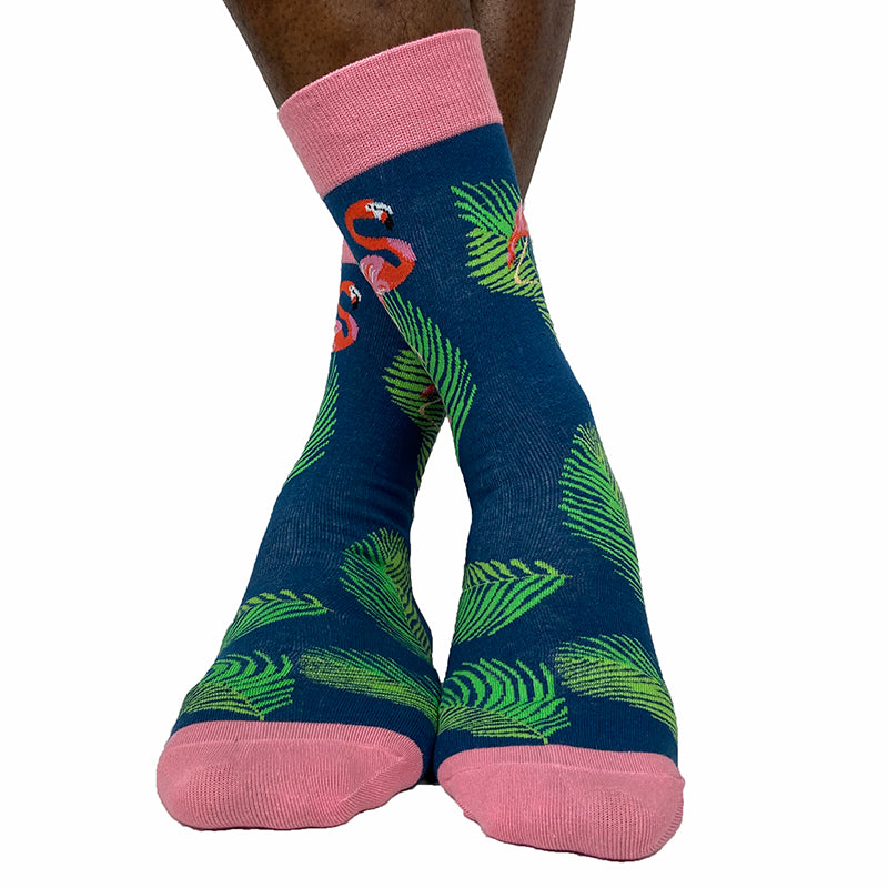 Men's Cotton Blend Flamingo Print Crew Socks