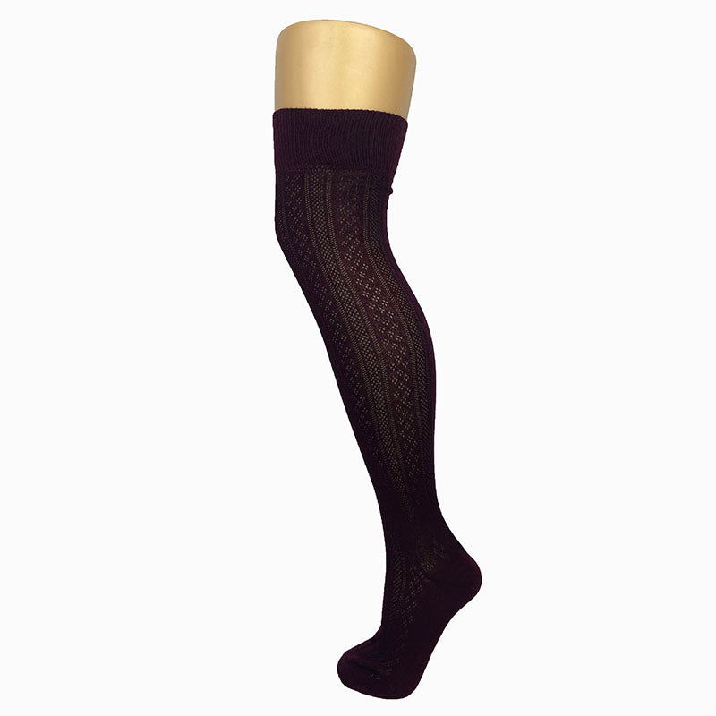 Cotton Blend Knit Contrast Pattern Over The Knee Socks