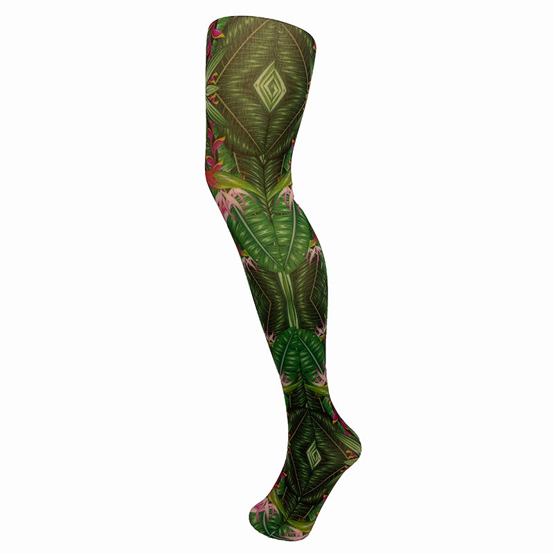 Tropical Bird of Paradise & Flamingo Print 70 Denier Opaque Tights