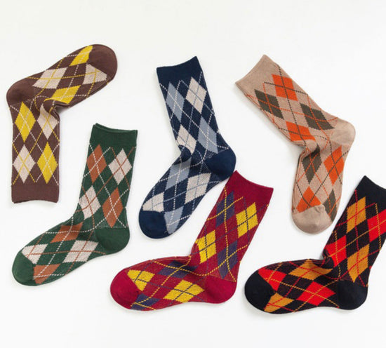 Cotton Blend Knit Argyle Ankle Socks