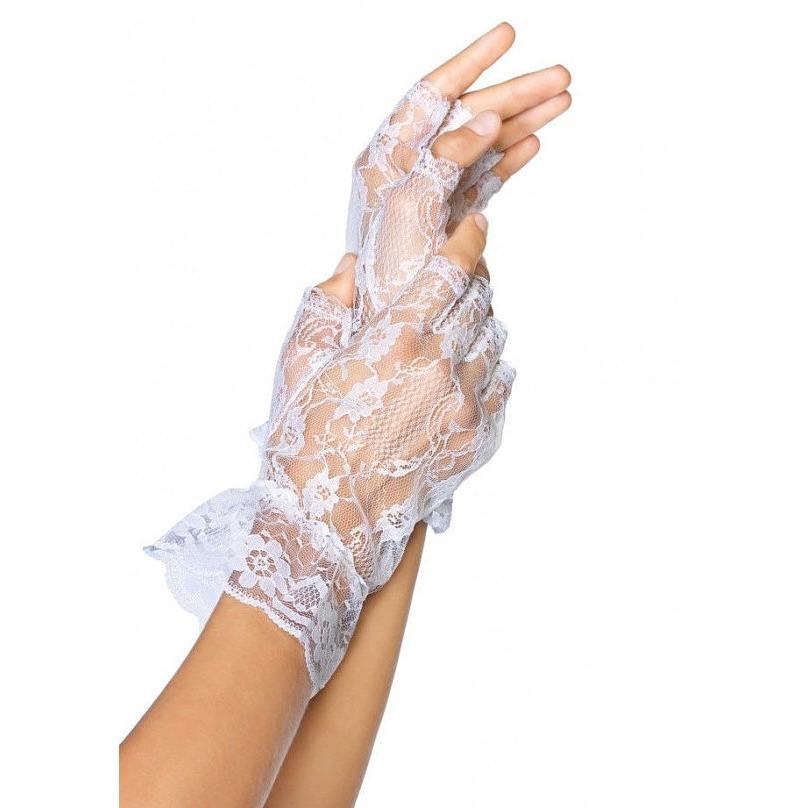 Load image into Gallery viewer, Leg Avenue Fingerless Lace Bridal Gloves With Frill - Leggsbeautiful
