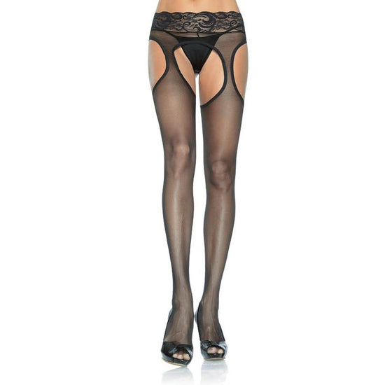 Leg Avenue Sheer Suspender Tights With Lace Waist - Leggsbeautiful