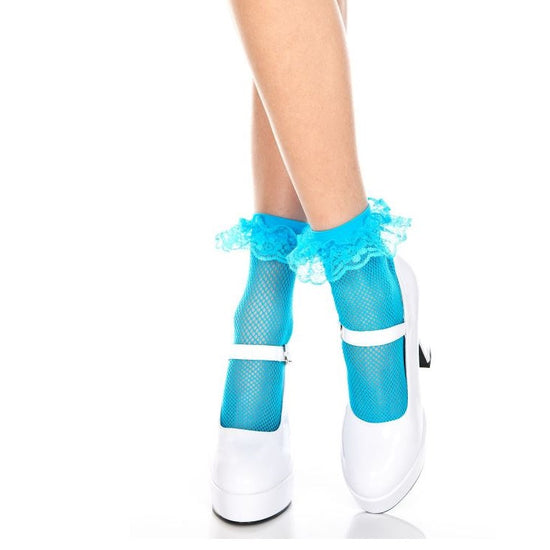 Music Legs Frill Top Fishnet Ankle Socks - Leggsbeautiful