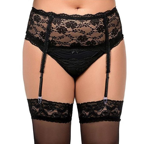 Nine X Plus Size Deep Lace Suspender Belt With Corset Back - Leggsbeautiful