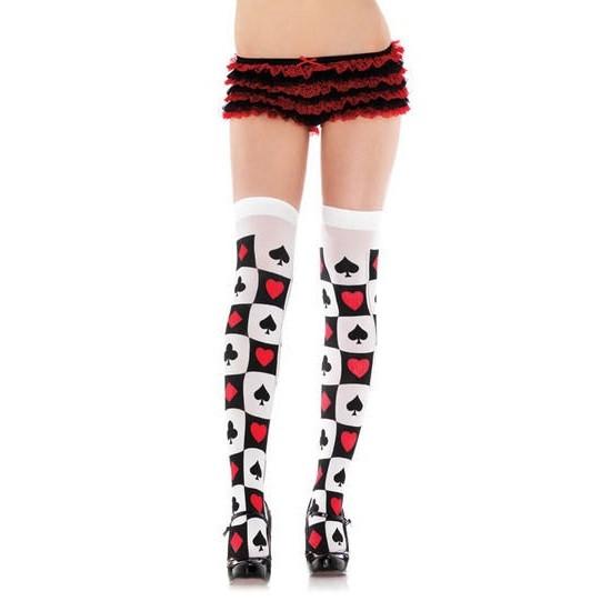 Nylon Playing Card Pattern Thigh High Socks - Leggsbeautiful