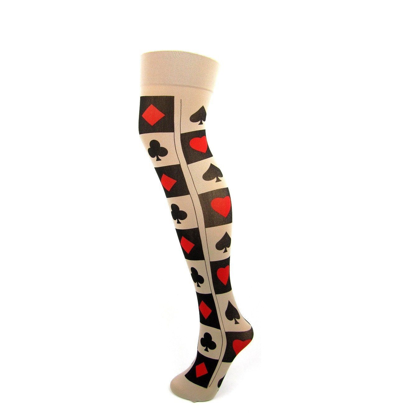 Nylon Playing Card Pattern Thigh High Socks - Leggsbeautiful