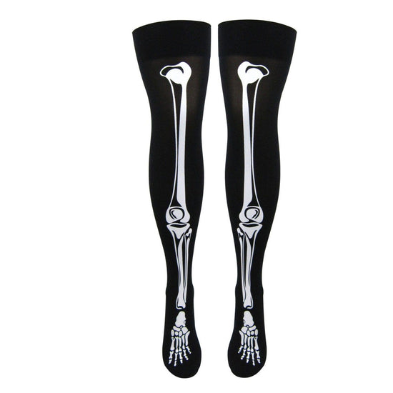 Nylon Skeleton Print Over The Knee Socks - Leggsbeautiful