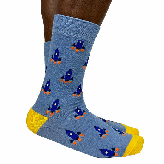 Men's Cotton Blend Rocket Print Crew Socks