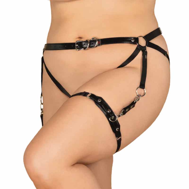 Load image into Gallery viewer, Obsessive Plus Size PU Crotchless Harness Brief
