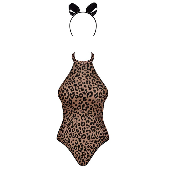 Obsessive Sheer Leopard Print Body With Cat Ear Headband