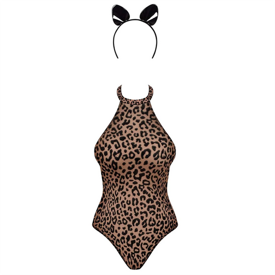 Load image into Gallery viewer, Obsessive Sheer Leopard Print Body With Cat Ear Headband

