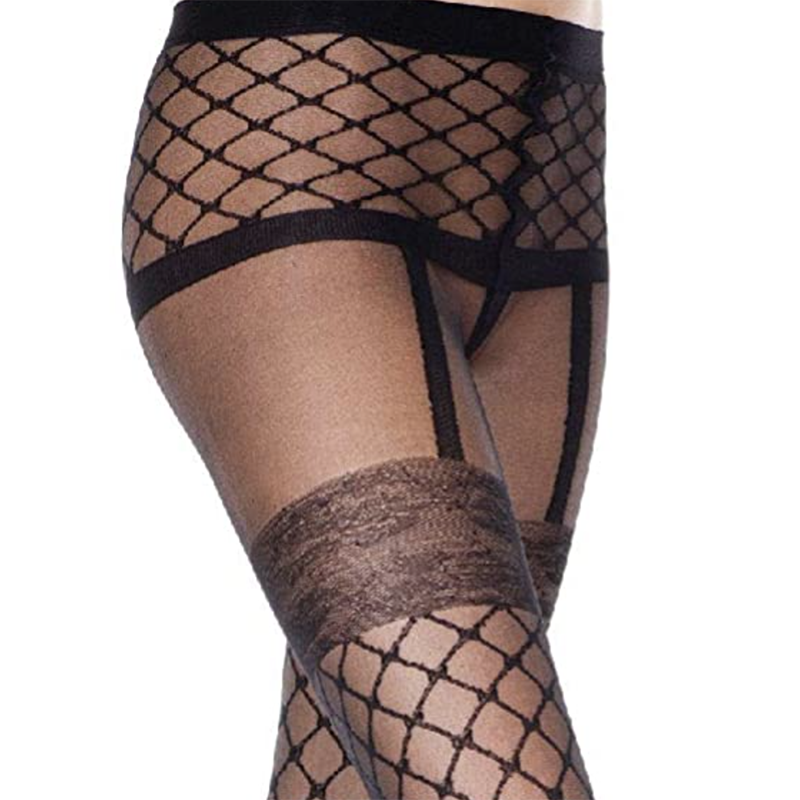 Music Legs Faux Fence Net Sheer Suspender Tights