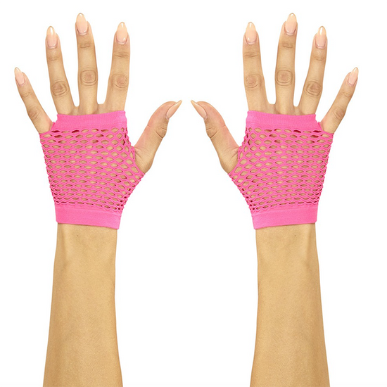 Silky Wrist Length Neon Stretch Fishnet Gloves