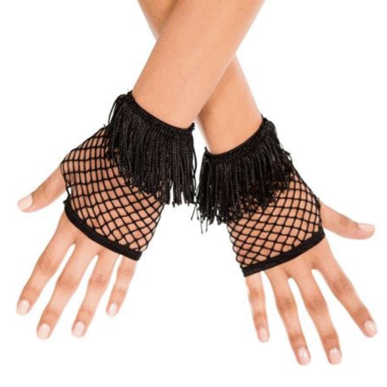 Load image into Gallery viewer, Music Legs Fringed Fingerless Net Gloves
