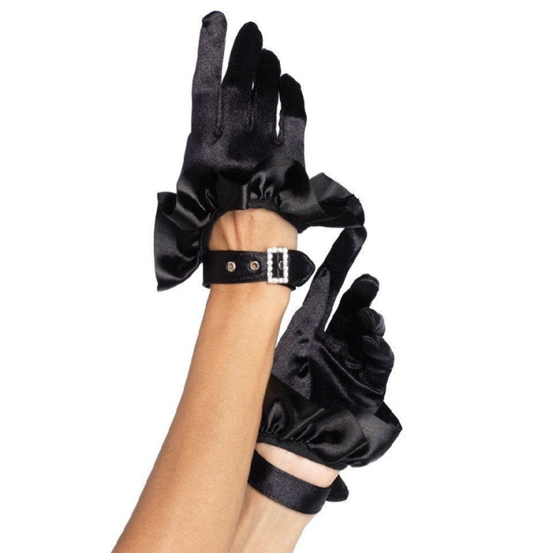 Leg Avenue Satin Driving Gloves With Ruffle Trim & Buckle