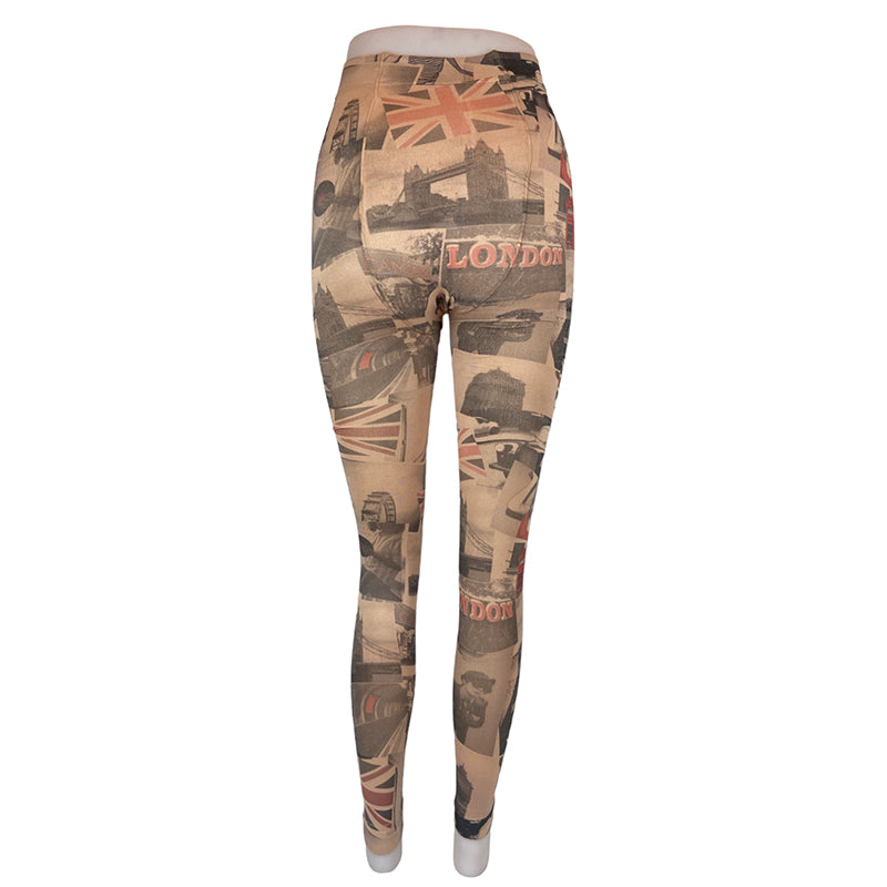 Footless Fleece Lined Tights With London Print