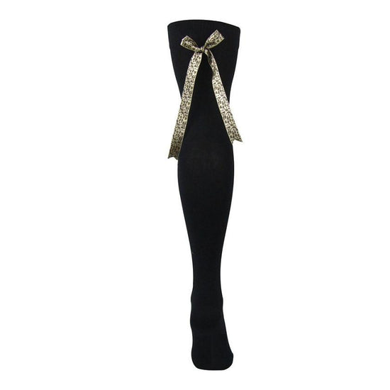 Load image into Gallery viewer, Cotton Blend Over The Knee Boot Socks With Leopard Bow - Leggsbeautiful
