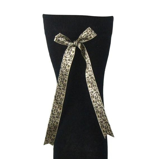 Cotton Blend Over The Knee Boot Socks With Leopard Bow - Leggsbeautiful
