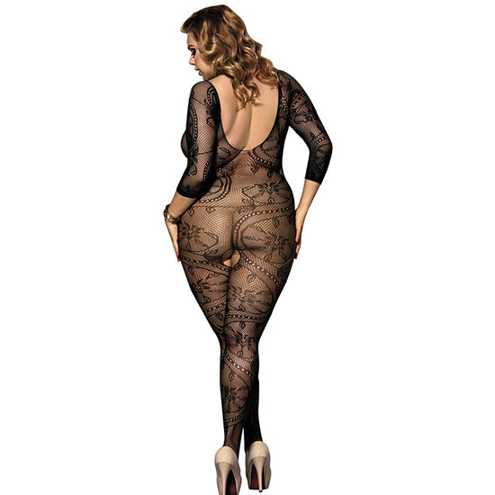 YesX Plus Size 3/4 Sleeve Crotchless Fishnet Bodystocking