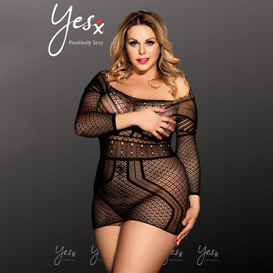 YesX Plus Size Long Sleeve Fishnet Mesh Mini Dress