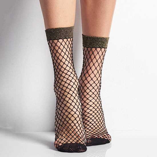 Load image into Gallery viewer, Veneziana Lurex Top Oversized Fishnet Ankle Socks

