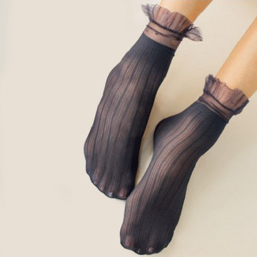 Stretch Nylon Frill Top Ankle Socks - Leggsbeautiful