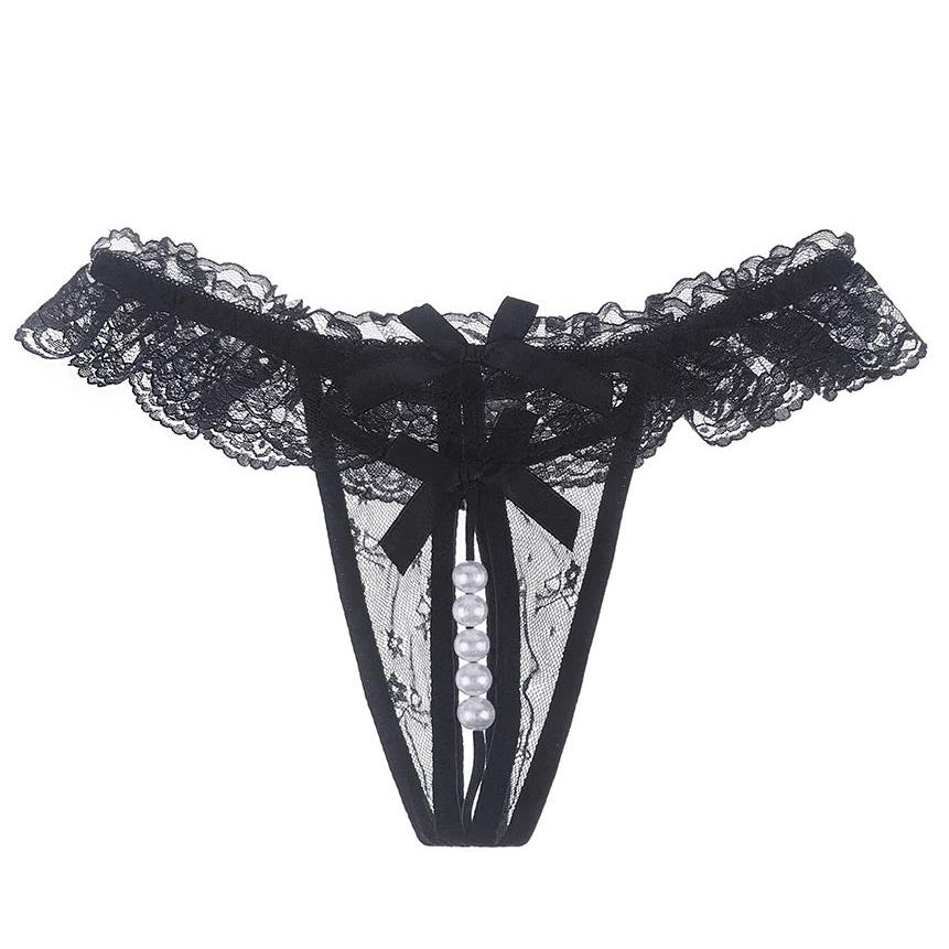 
                      
                        Black lace pearl thong
                      
                    