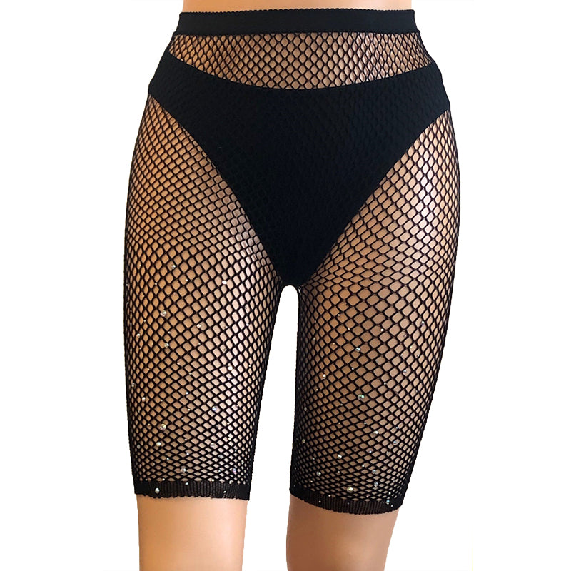 Gipsy High Rise 3/4 Crystal Fishnet Shorts - Leggsbeautiful