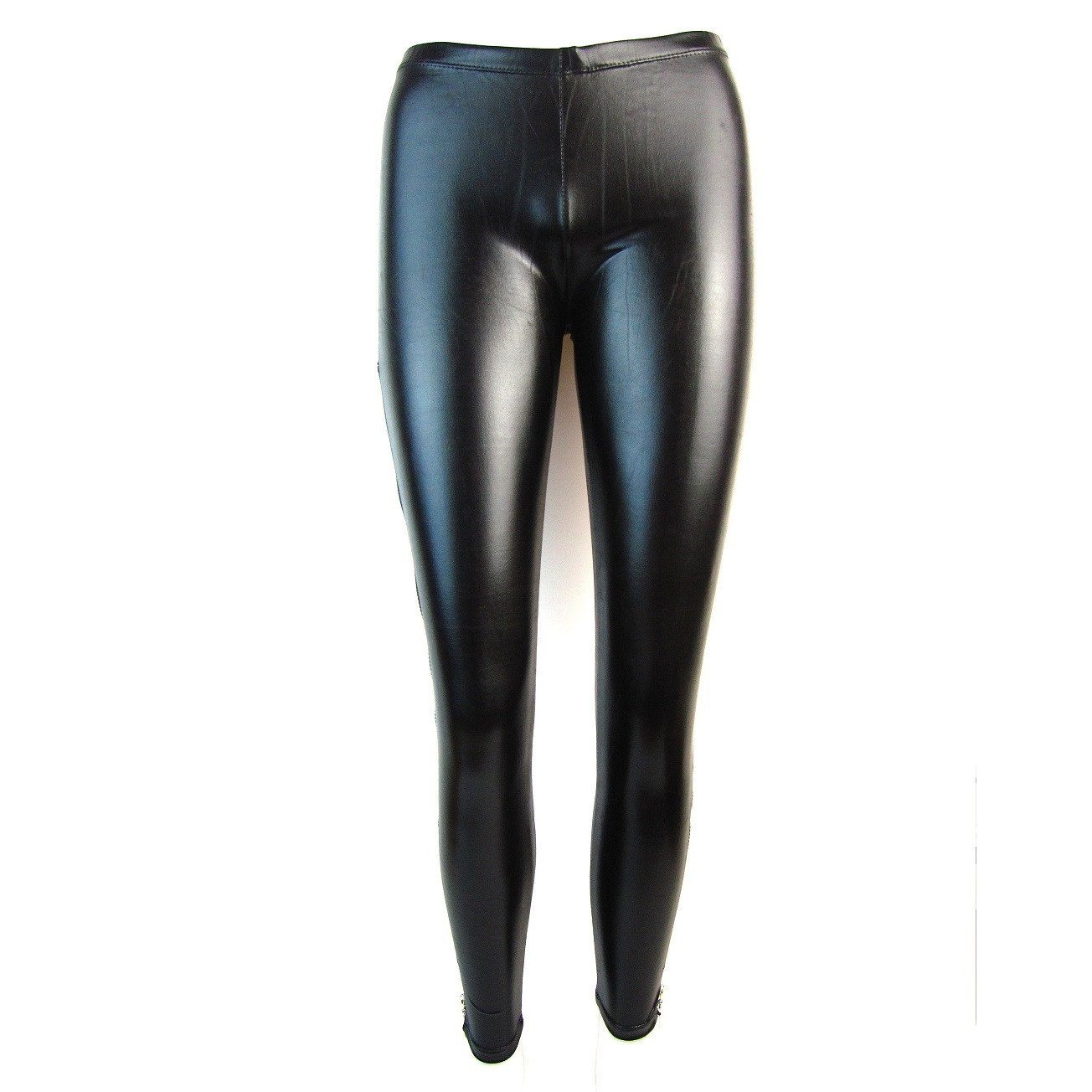 Wet Look Leggings With Long Side Zip - Leggsbeautiful