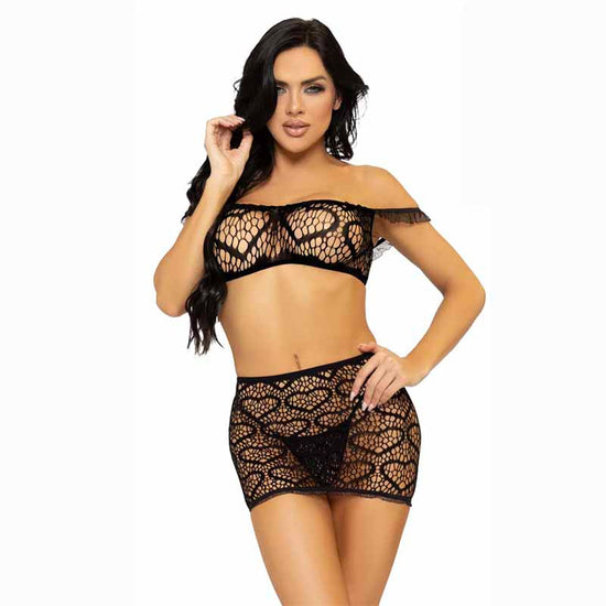 Leg Avenue 3 PC Net Crop Top, Mini Skirt, & G-String