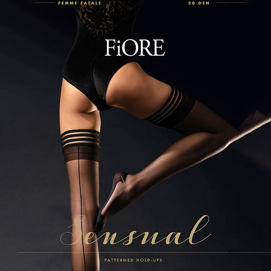 Load image into Gallery viewer, Fiore 20 Denier Femme Fetale Seamed Tri-Band Hold Ups
