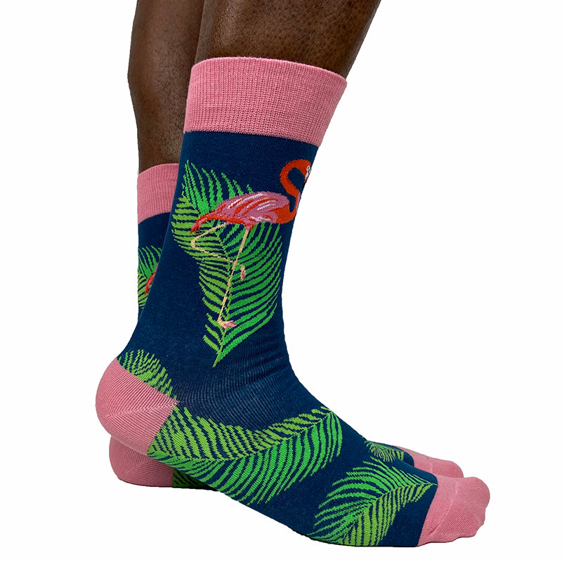 Men's Cotton Blend Flamingo Print Crew Socks