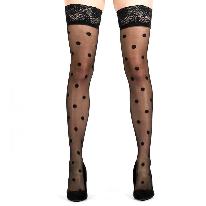 Flirt Sheer Spot Lace Top Thigh High Stockings - Leggsbeautiful