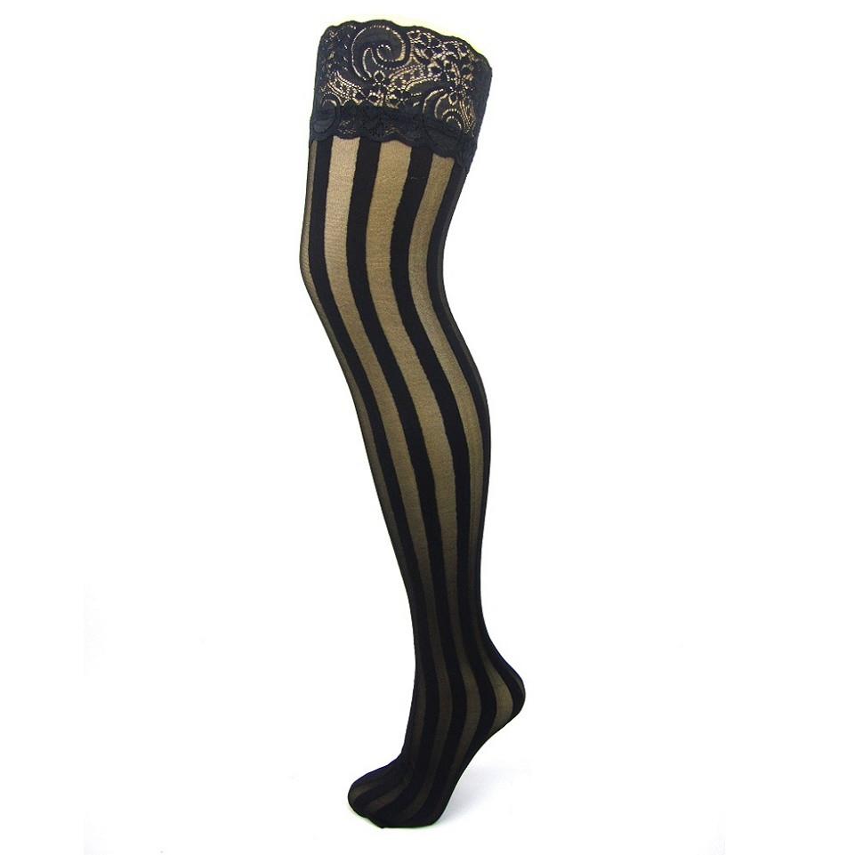 LB Rio Sheer Vertical Stripe Lace Top Hold Ups - Leggsbeautiful