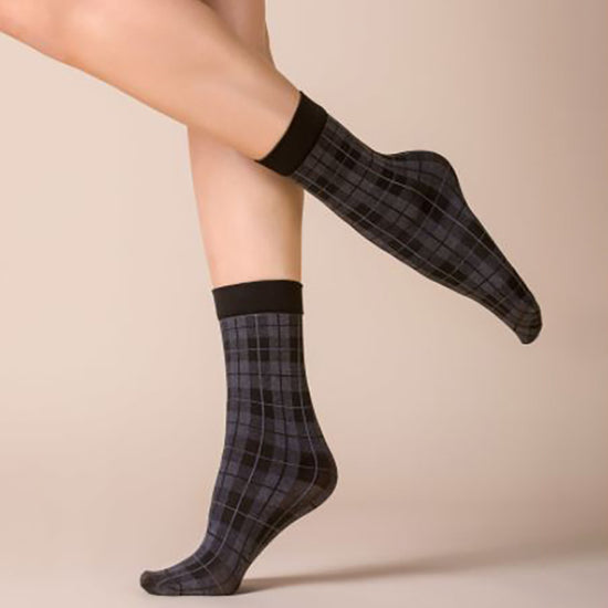 Gabriella Berry Tartan Opaque Ankle Socks