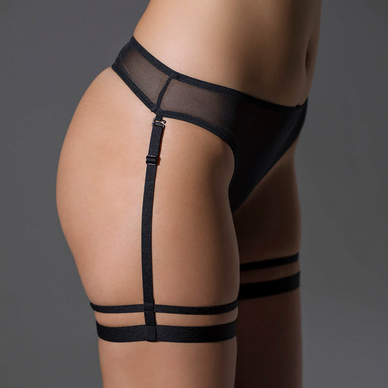 Promees Isabel Leg Garter & Mesh Thong Set