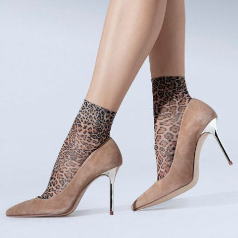 NOQ Semi Opaque Leopard Print Ankle Socks - Leggsbeautiful