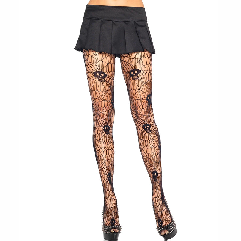 Leg Avenue Plus Size Scary Skull Web Net Tights