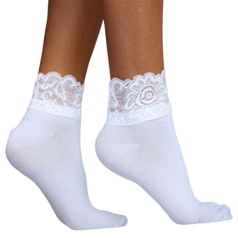 Load image into Gallery viewer, Milena Cotton Blend Lace Top Ankle Socks
