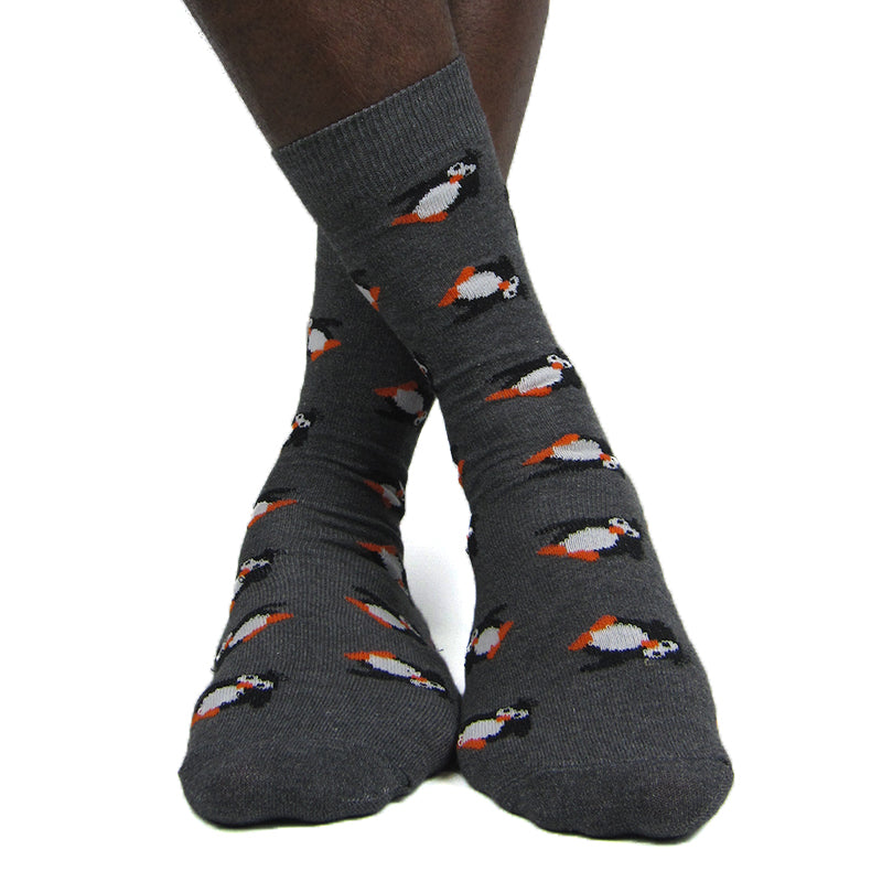 Luv Socks Men's Cotton Blend Penguin Print Ankle Socks - Leggsbeautiful
