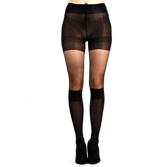 Knee High Mock Stocking Tights With Pinched Pattern - Leggsbeautiful