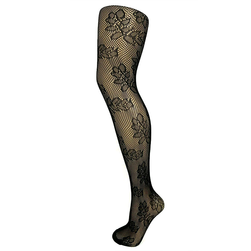 Floral Pattern Stretchy Fishnet Tights - Leggsbeautiful