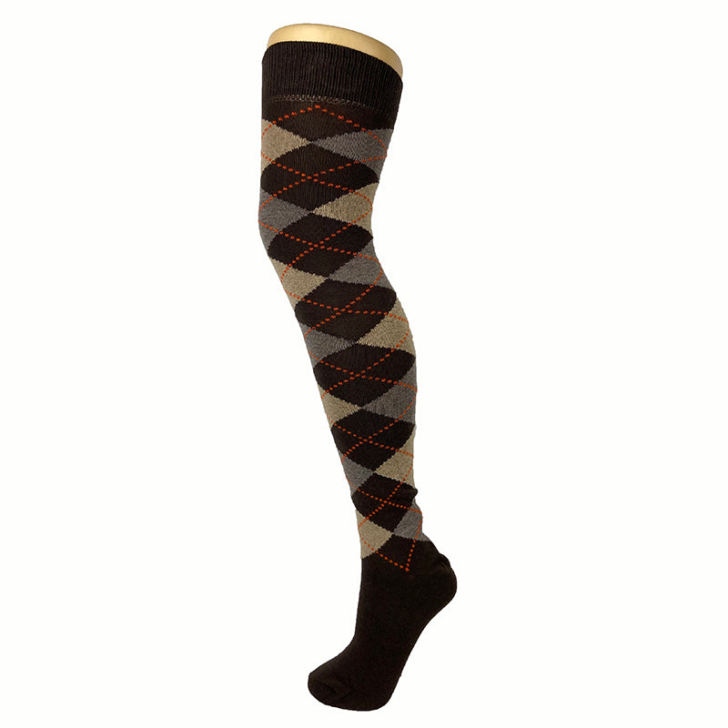 Cotton Blend Argyle Pattern Over The Knee Socks