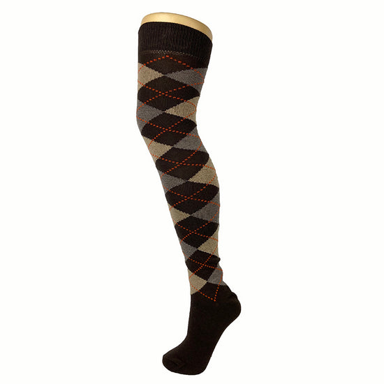 Cotton Blend Argyle Pattern Over The Knee Socks