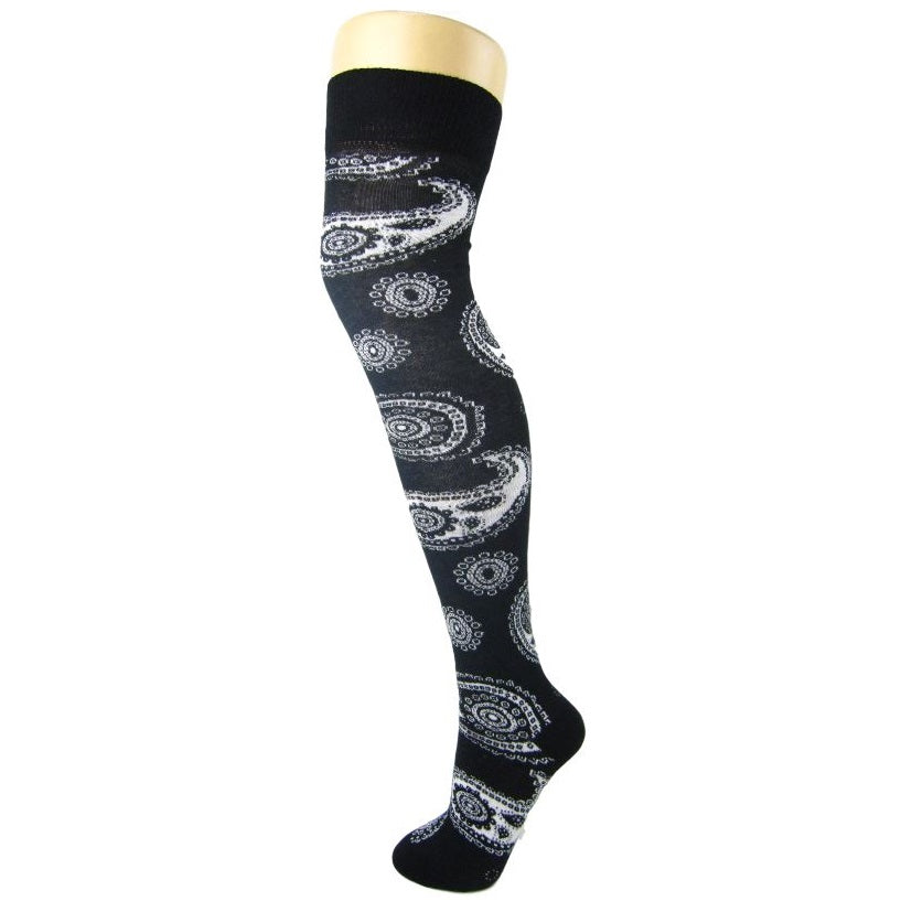 Cotton Blend Paisley Print Over The Knee Socks - Leggsbeautiful