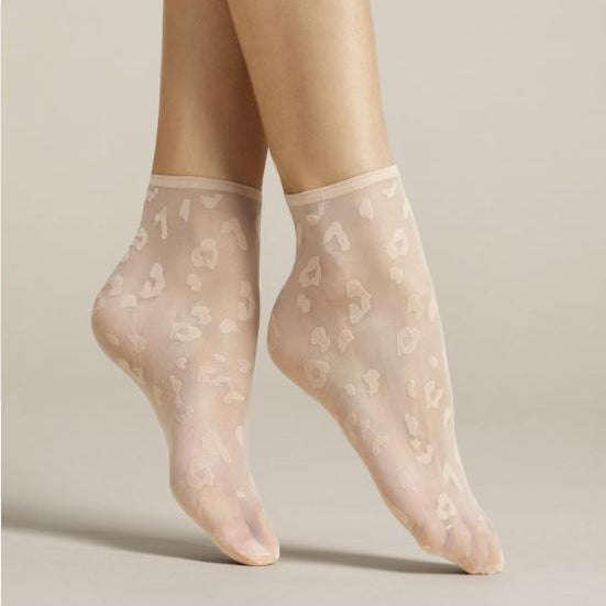 Fiore Doria Sheer Leopard Nylon Ankle Socks - Leggsbeautiful